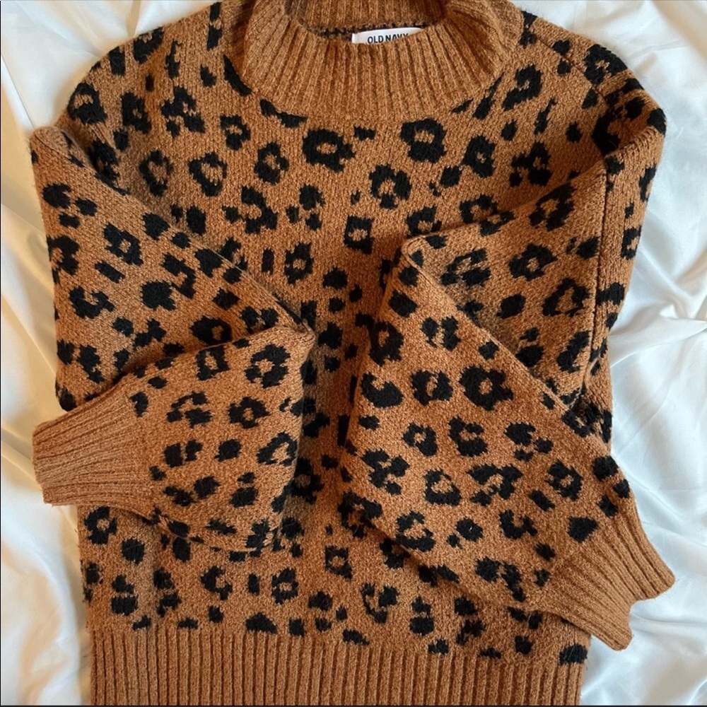 OLD NAVY LADIES OVERSIZE SWEATER LEOPARD PRINT RUST BLACK SZ SMALL